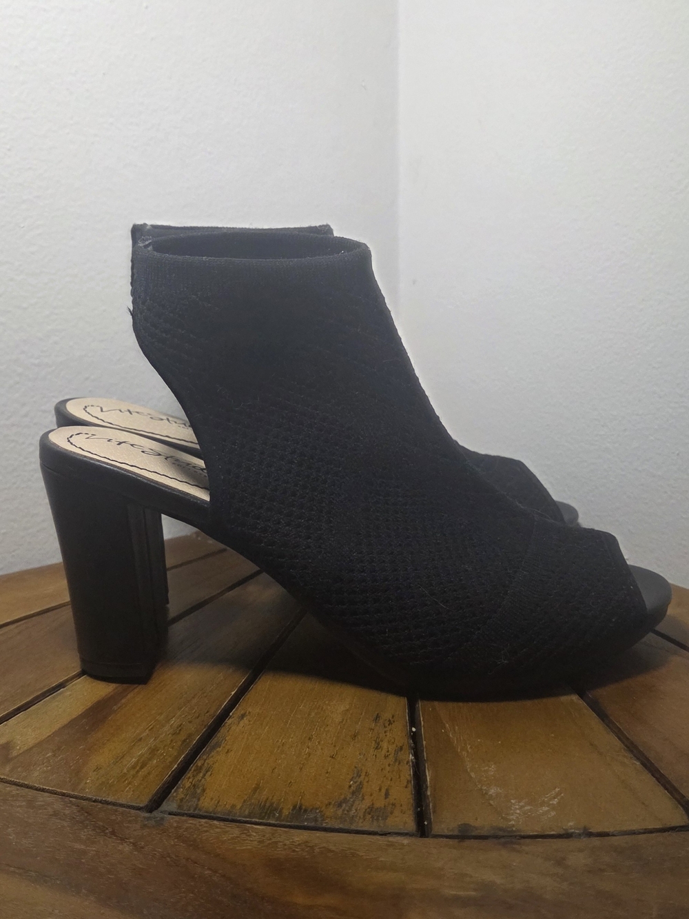 Black Peep-Toe Knit Block Heel Sandals - Women